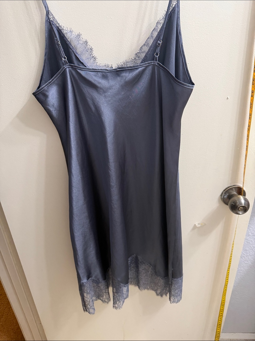 Victoria's Secret Slate Gray Satin Lace-Trim Slip nighty nightgown - Picture 4 of 10
